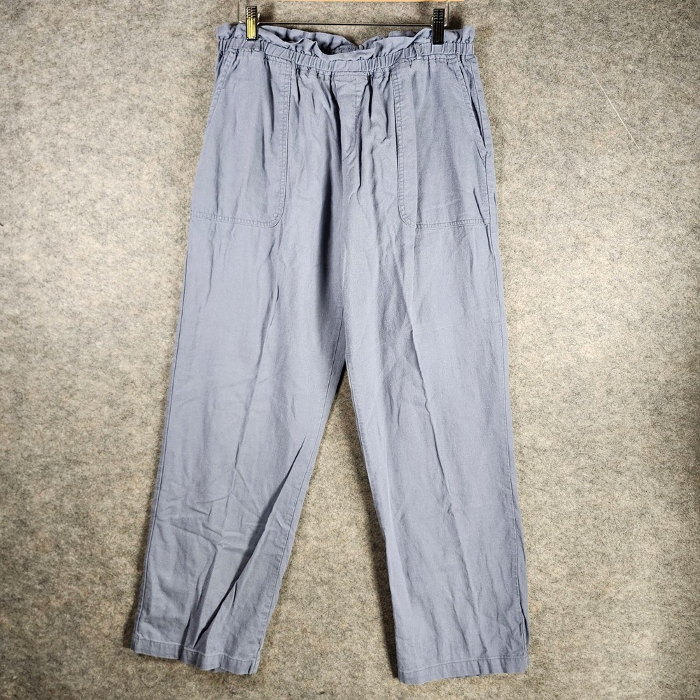 LOVE TREE Women's Linen Blend Paperbag Waist Wide‎ Leg Pants Blue Size Large